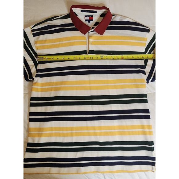 Vintage Tommy Hilfiger Polo Shirt Adult XL Multicoloured Striped Logo 1990s - Picture 4 of 11